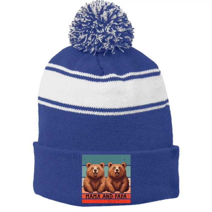 Charming Bears Mama And Papa Warm Playful Family Together Gift Stripe Pom Pom Beanie