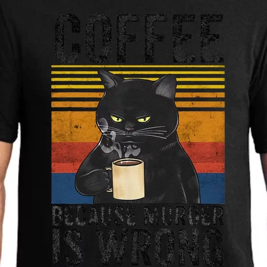 Coffee Because Murder Is Wrong Black Cat Drinking Coffee Fun Pajama Set