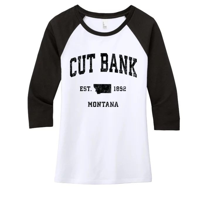 Cut Bank Montana Mt Vintage Athletic Sports Women's Tri-Blend 3/4-Sleeve Raglan Shirt