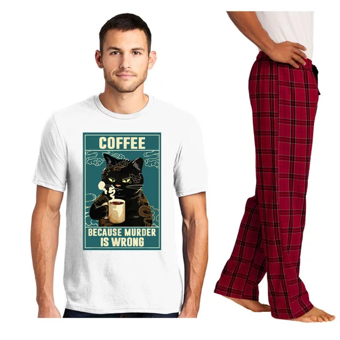 Coffee Because Murder Is Wrong Funny Black Cat Coffee Lover Pajama Set