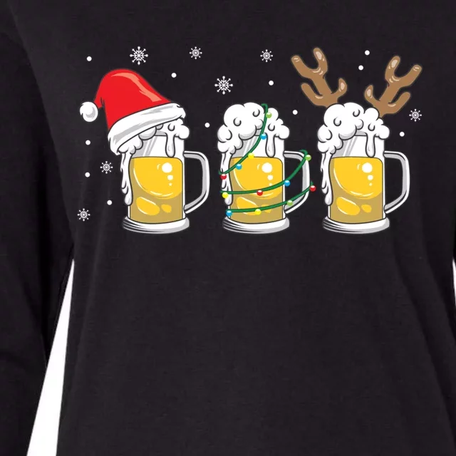 Christmas Beer Mugs Reinbeer Santa Hat Xmas Lights Costume Cool Gift Womens Cotton Relaxed Long Sleeve T-Shirt