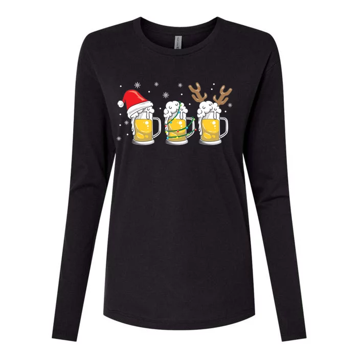 Christmas Beer Mugs Reinbeer Santa Hat Xmas Lights Costume Cool Gift Womens Cotton Relaxed Long Sleeve T-Shirt