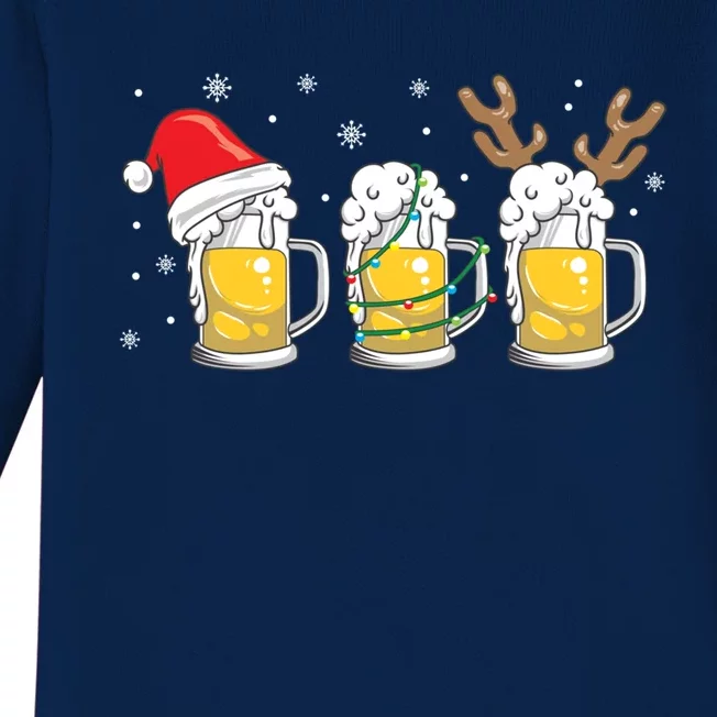 Christmas Beer Mugs Reinbeer Santa Hat Xmas Lights Costume Cool Gift Baby Long Sleeve Bodysuit