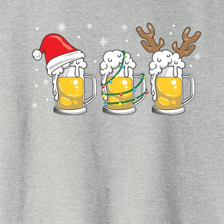 Christmas Beer Mugs Reinbeer Santa Hat Xmas Lights Costume Cool Gift Women's Crop Top Tee