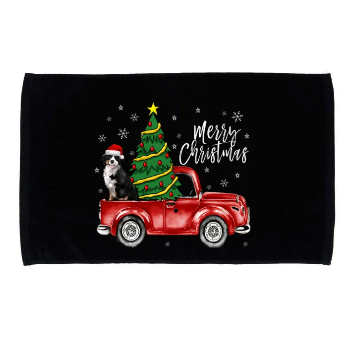 Cute Bernese Mountain Dog Truck Merry Christmas Dog Lover Gift Microfiber Hand Towel