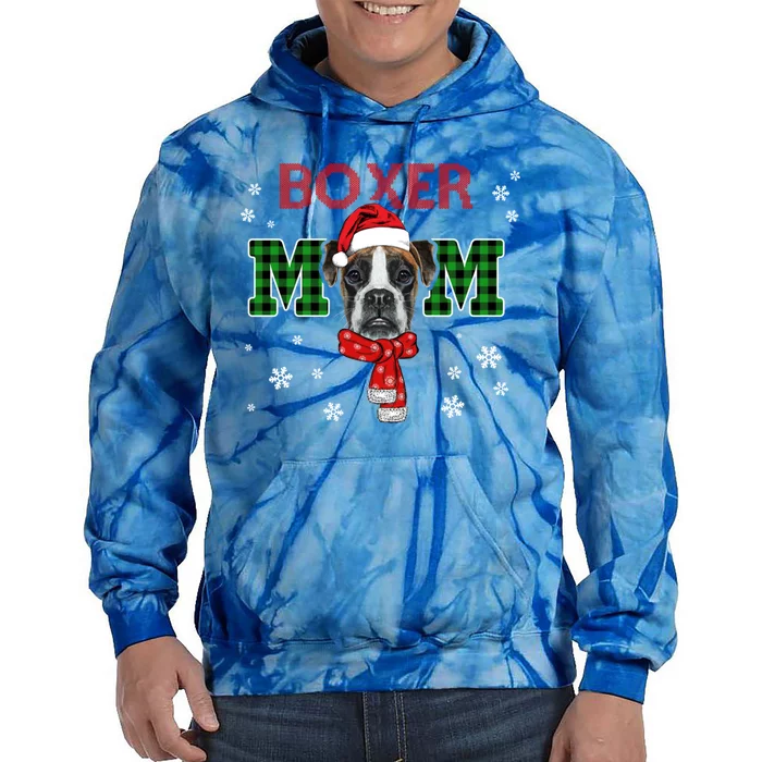 Christmas Boxer Mom Plaid Santa Hat Cute Dog Lover Funny Gift Tie Dye Hoodie