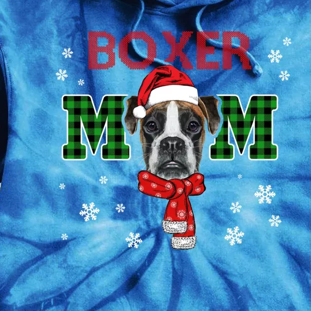 Christmas Boxer Mom Plaid Santa Hat Cute Dog Lover Funny Gift Tie Dye Hoodie