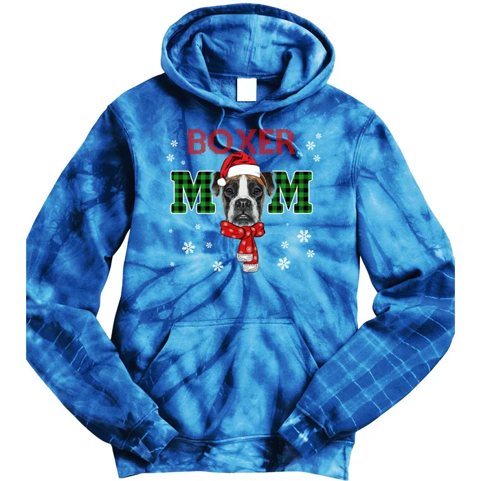 Christmas Boxer Mom Plaid Santa Hat Cute Dog Lover Funny Gift Tie Dye Hoodie