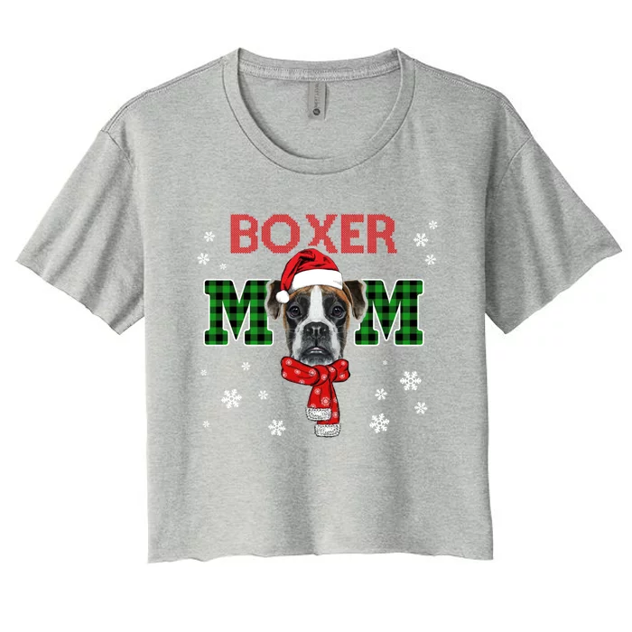 Christmas Boxer Mom Plaid Santa Hat Cute Dog Lover Funny Gift Women's Crop Top Tee