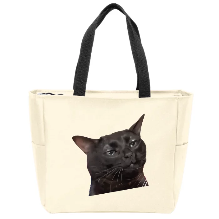 Cat Black Meme Dissociated Funny Internet Gift Zip Tote Bag