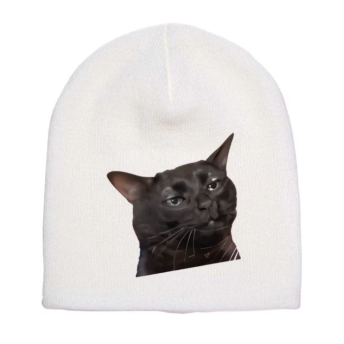 Cat Black Meme Dissociated Funny Internet Gift Short Acrylic Beanie