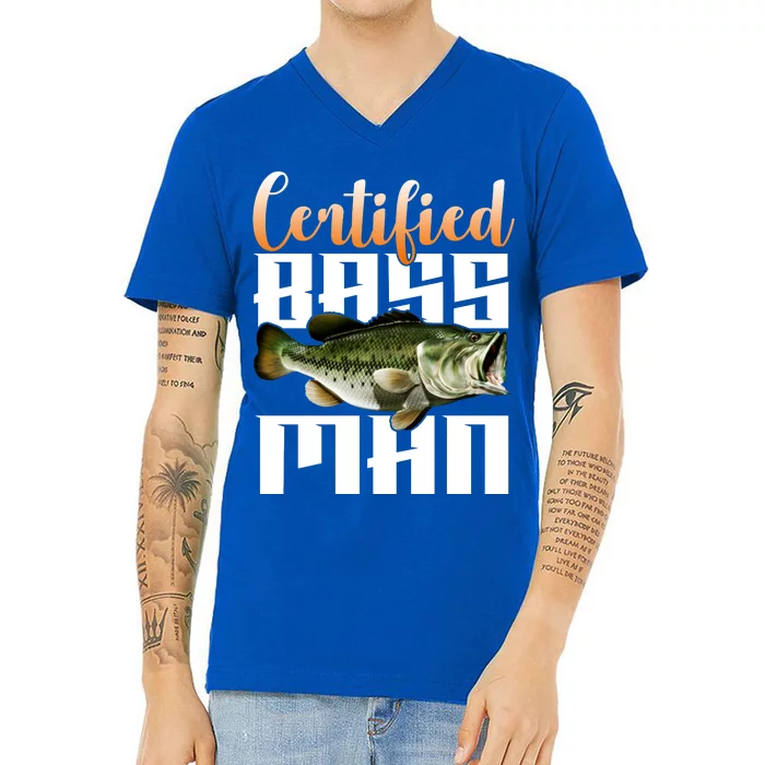 Certified Bass Man Fisherman V-Neck T-Shirt