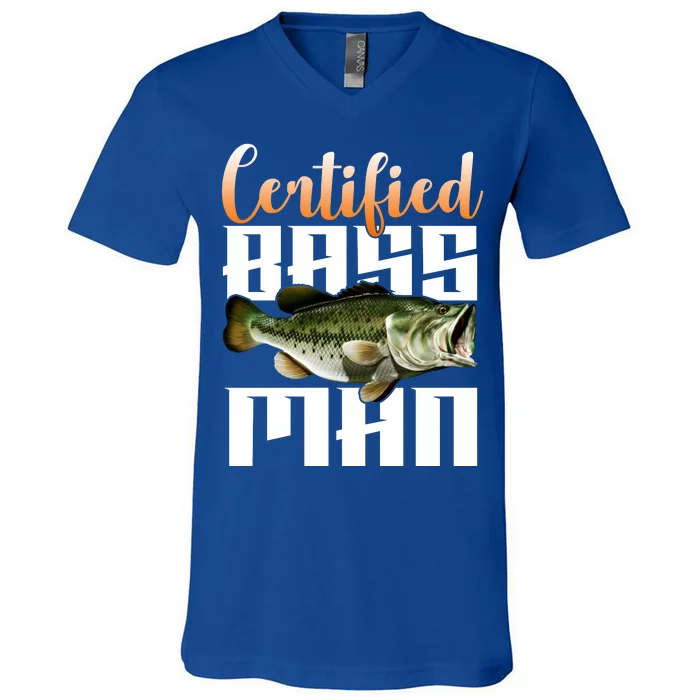 Certified Bass Man Fisherman V-Neck T-Shirt