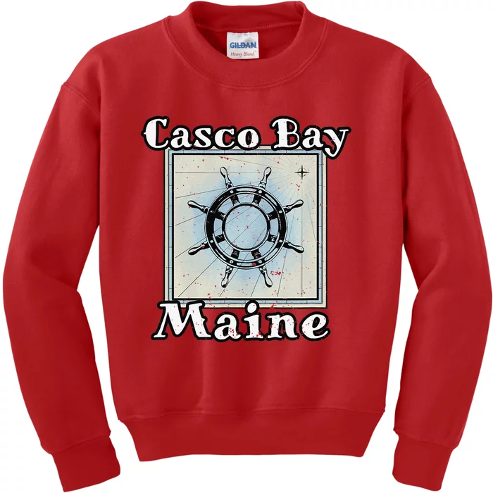 Casco Bay Maine Maritime Nautical History Ship Wheel Sailing Kids Sweatshirt