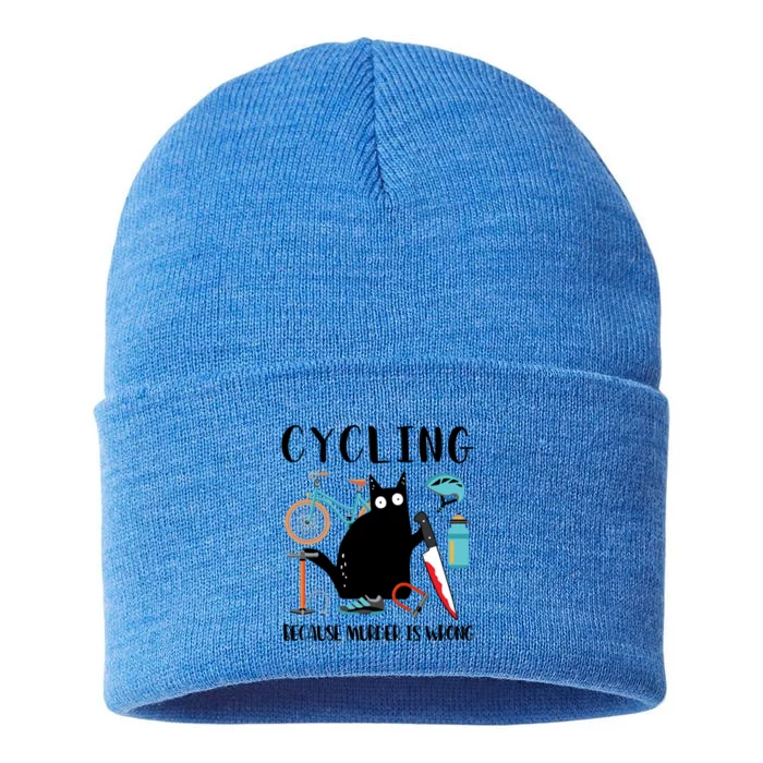 Cycling Because Murder Is Wrong Funny Black Cat Knife Meaningful Gift Sustainable Knit Beanie