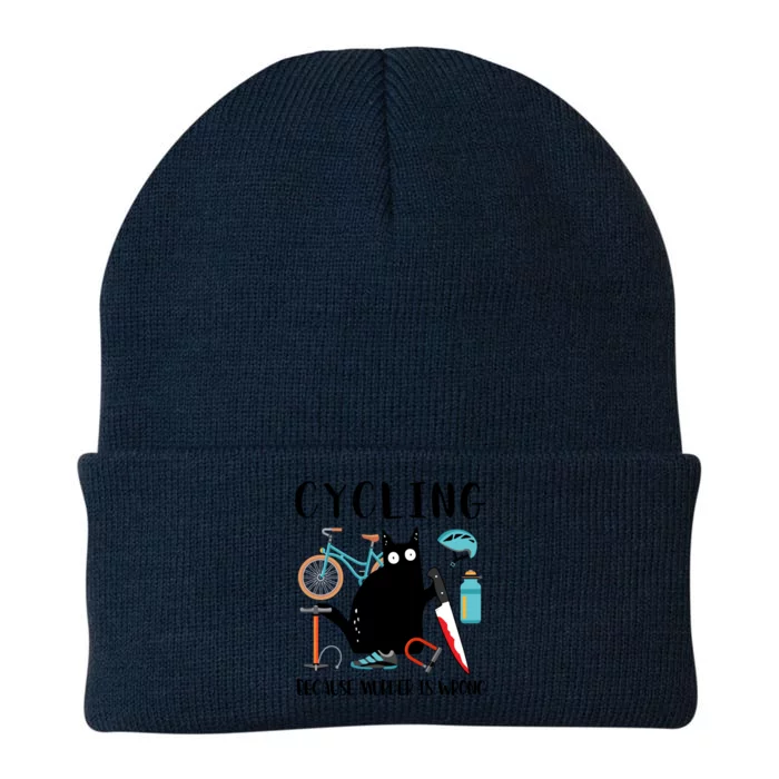 Cycling Because Murder Is Wrong Funny Black Cat Knife Meaningful Gift Knit Cap Winter Beanie