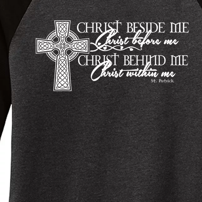 Christ Beside Me Christ Before Me Christ Behind Me Women's Tri-Blend 3/4-Sleeve Raglan Shirt