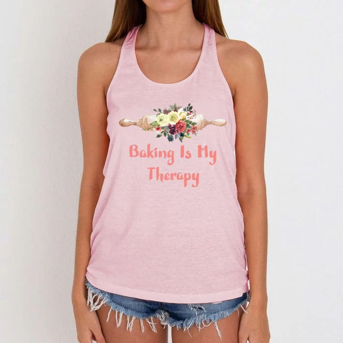 Country Baker Meaningful Gift Baking Is My Therapy Gift Women's Knotted Racerback Tank