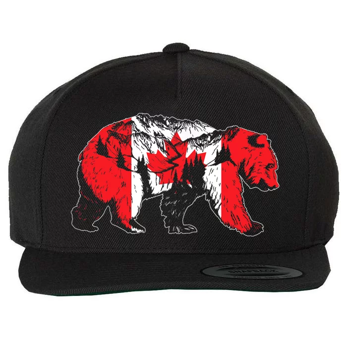 Canadian Bear & Maple Leaf Canada Flag Patriotic Wool Snapback Cap