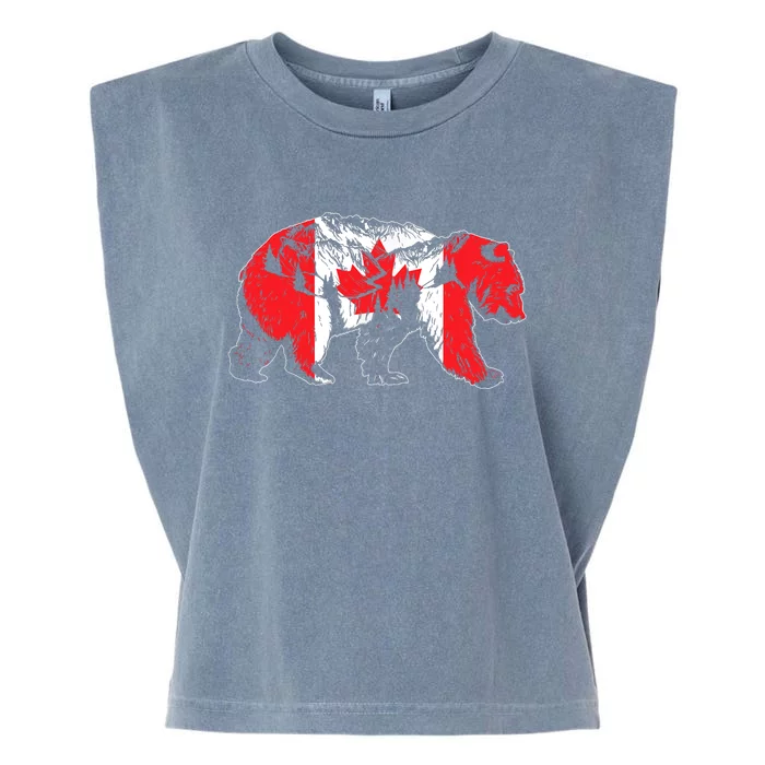 Canadian Bear & Maple Leaf Canada Flag Patriotic Garment-Dyed Women's Muscle Tee