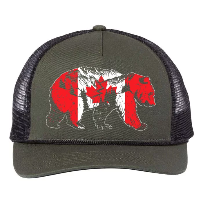 Canadian Bear & Maple Leaf Canada Flag Patriotic Retro Rope Trucker Hat Cap