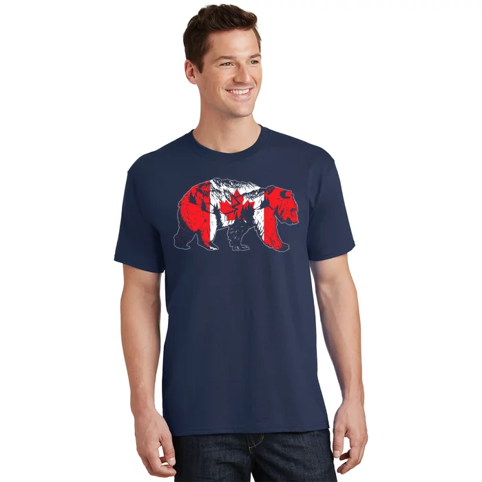 Canadian Bear & Maple Leaf Canada Flag Patriotic T-Shirt