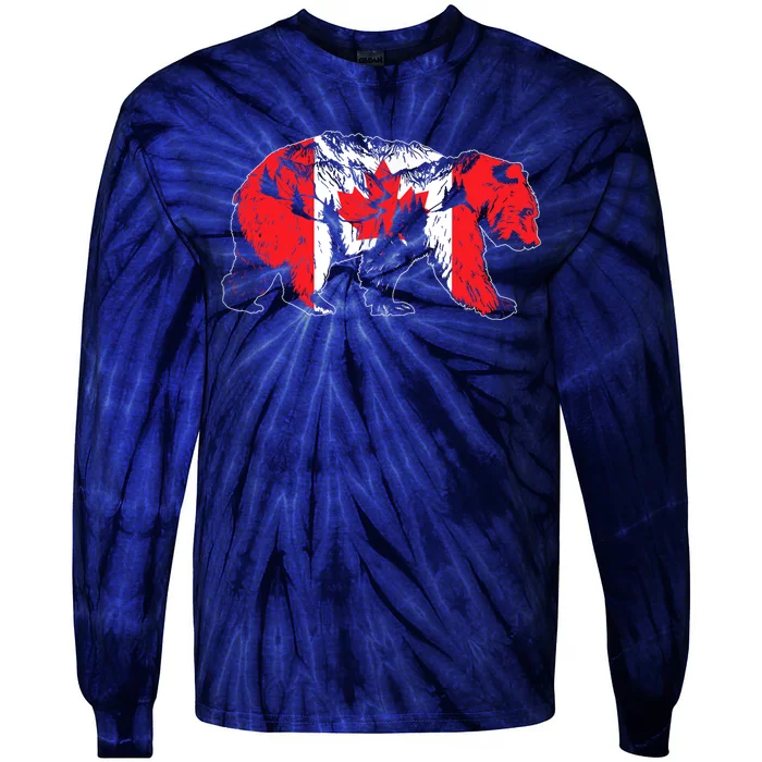 Canadian Bear & Maple Leaf Canada Flag Patriotic Tie-Dye Long Sleeve Shirt