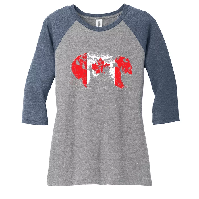 Canadian Bear & Maple Leaf Canada Flag Patriotic Women's Tri-Blend 3/4-Sleeve Raglan Shirt