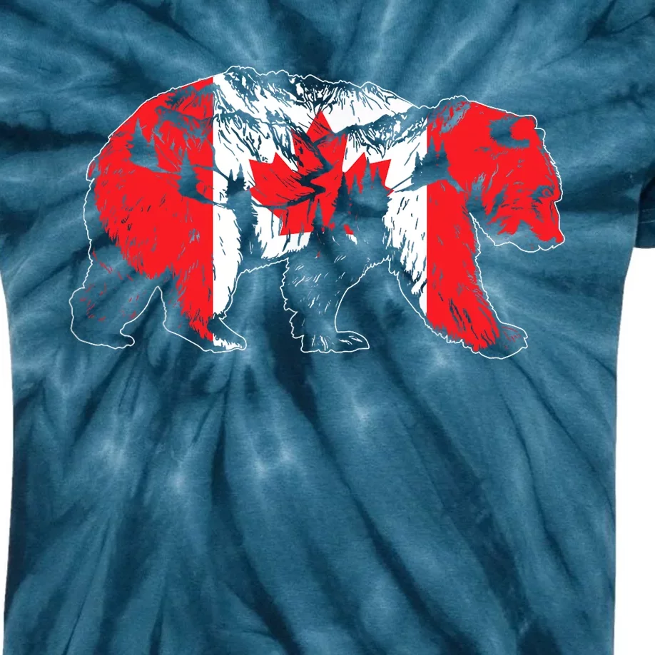 Canadian Bear & Maple Leaf Canada Flag Patriotic Kids Tie-Dye T-Shirt