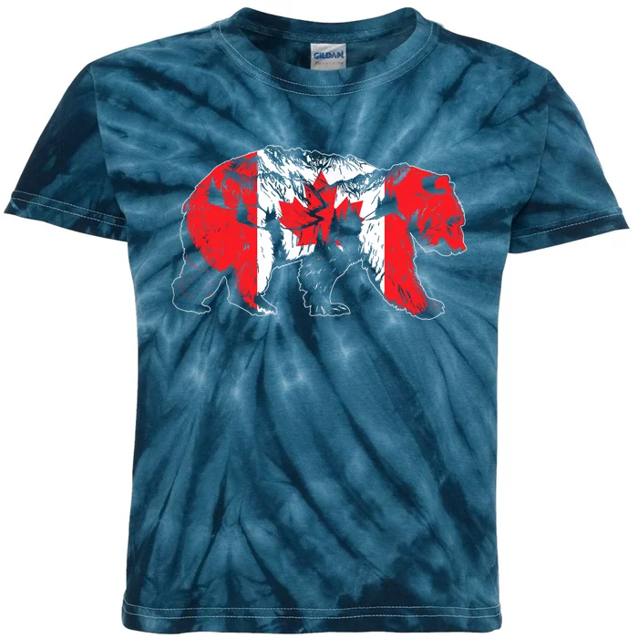 Canadian Bear & Maple Leaf Canada Flag Patriotic Kids Tie-Dye T-Shirt