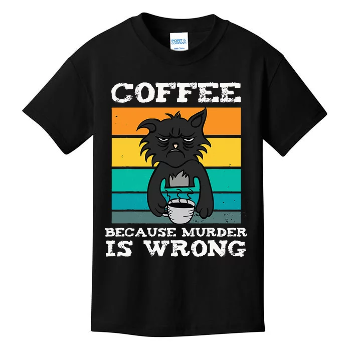 Coffee Because Murder Is Wrong Black Vintage Cat Coffee Kids T-Shirt