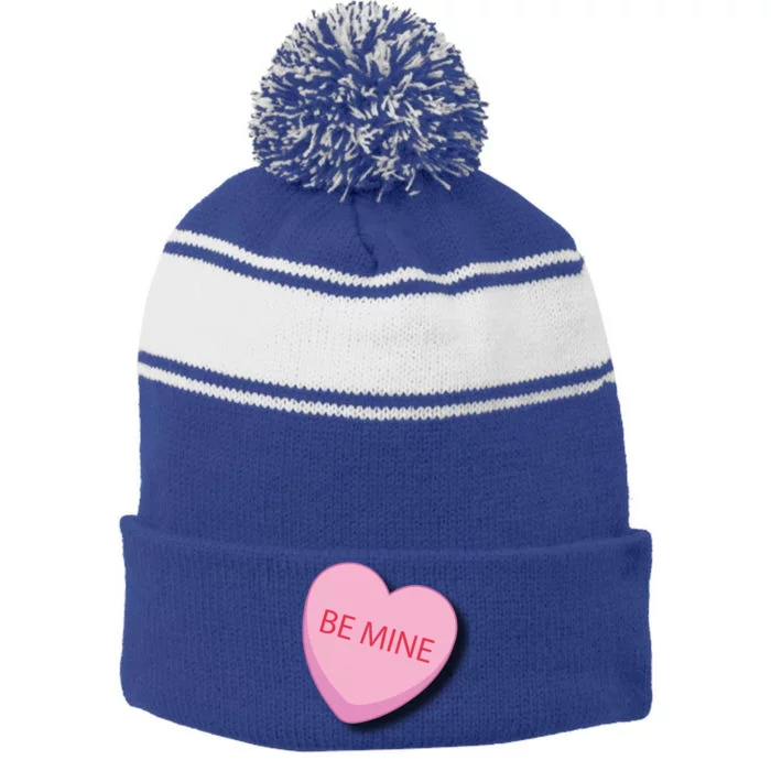 Classic Be Mine Valentines Day Heart Lovers Valentines Day Gift Stripe Pom Pom Beanie