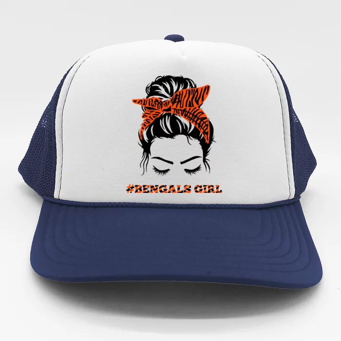 Cute BENGALS Messy Bun For Womens Fans Lovers Trucker Hat