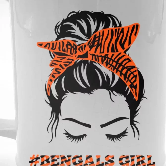 Cute BENGALS Messy Bun For Womens Fans Lovers Front & Back Beer Stein