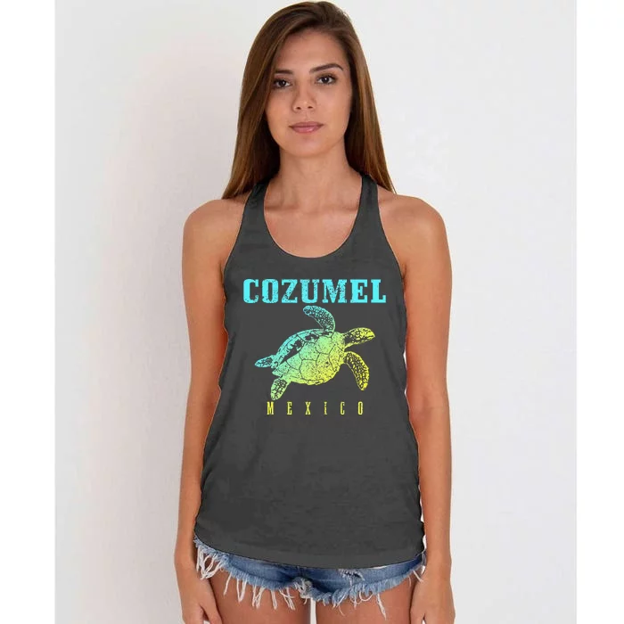 Cozumel Beach Mexico Sea Turtle Surfer Scuba Diving Women's Knotted Racerback Tank