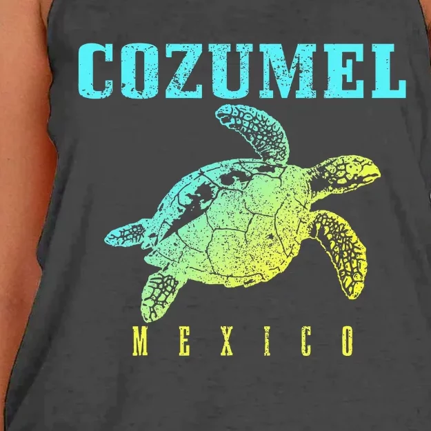 Cozumel Beach Mexico Sea Turtle Surfer Scuba Diving Women's Knotted Racerback Tank