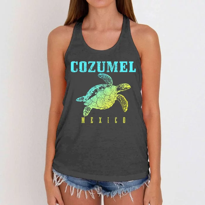 Cozumel Beach Mexico Sea Turtle Surfer Scuba Diving Women's Knotted Racerback Tank