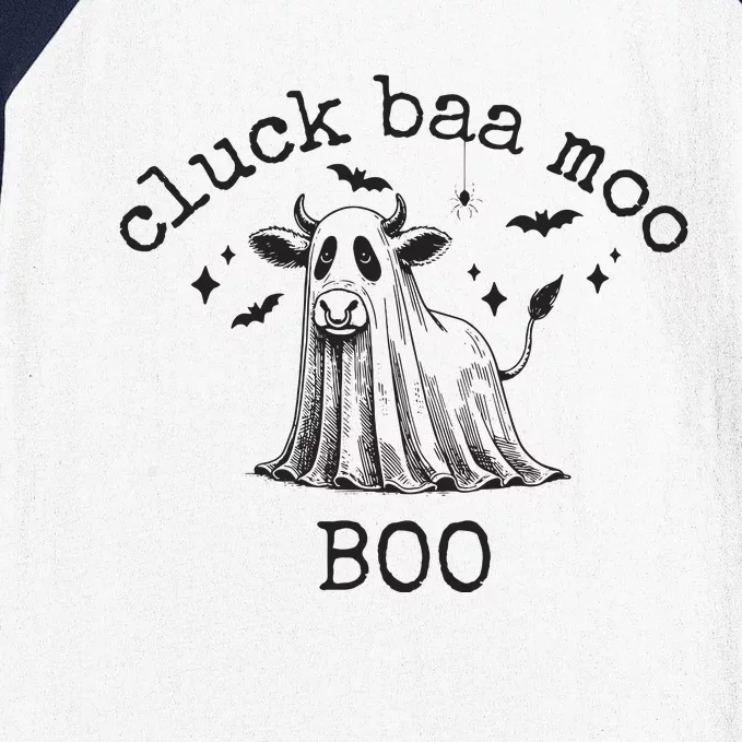 Cluck Baa Moo Boo Halloween Highland Cow Ghost Ghost Cow Baseball Sleeve Shirt