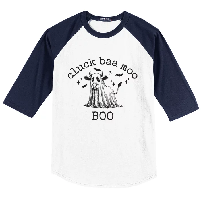 Cluck Baa Moo Boo Halloween Highland Cow Ghost Ghost Cow Baseball Sleeve Shirt