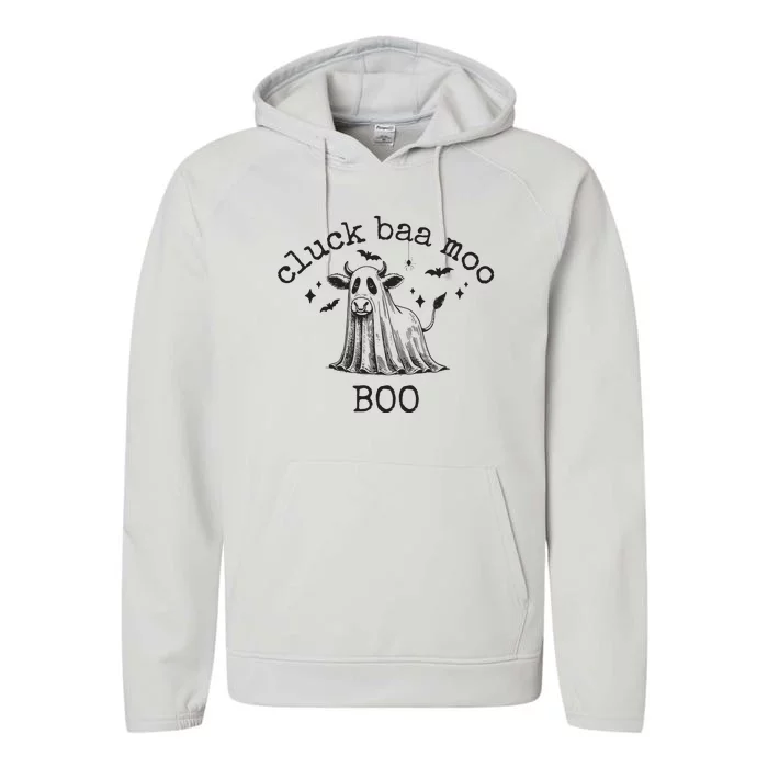 Cluck Baa Moo Boo Halloween Highland Cow Ghost Ghost Cow Performance Fleece Hoodie