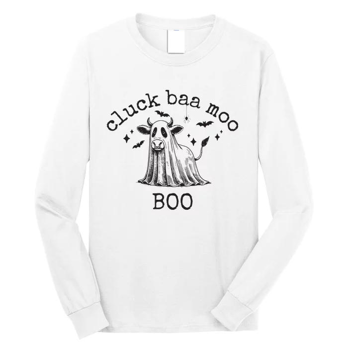 Cluck Baa Moo Boo Halloween Highland Cow Ghost Ghost Cow Long Sleeve Shirt