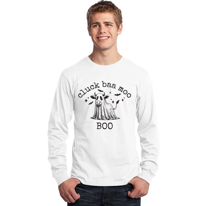 Cluck Baa Moo Boo Halloween Highland Cow Ghost Ghost Cow Tall Long Sleeve T-Shirt