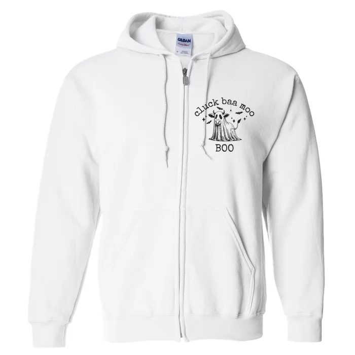 Cluck Baa Moo Boo Halloween Highland Cow Ghost Ghost Cow Full Zip Hoodie