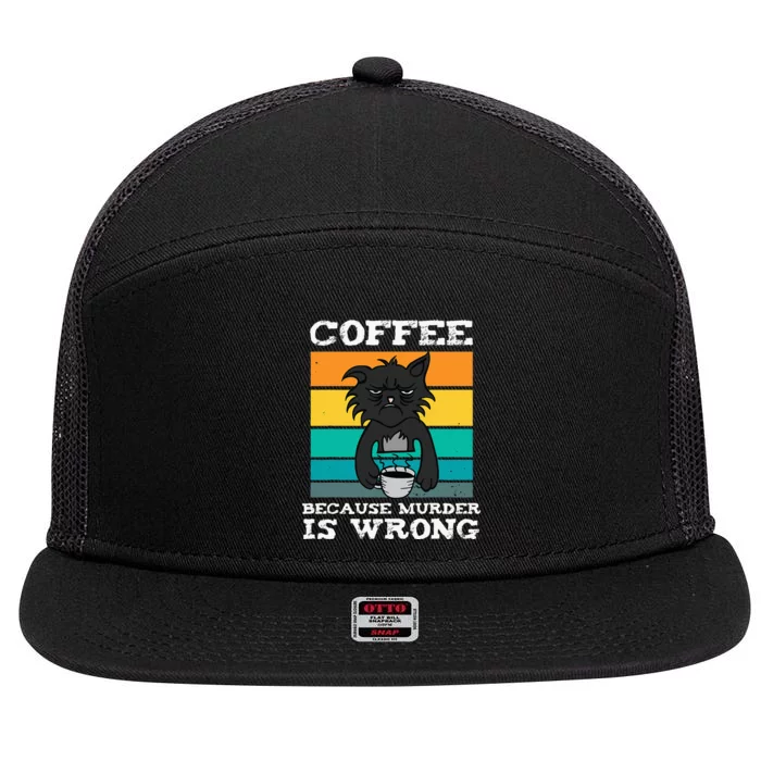 Coffee Because Murder Is Wrong Black Vintage Cat Coffee 7 Panel Mesh Trucker Snapback Hat