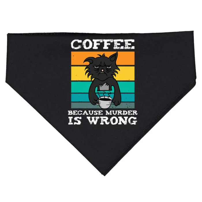 Coffee Because Murder Is Wrong Black Vintage Cat Coffee USA-Made Doggie Bandana