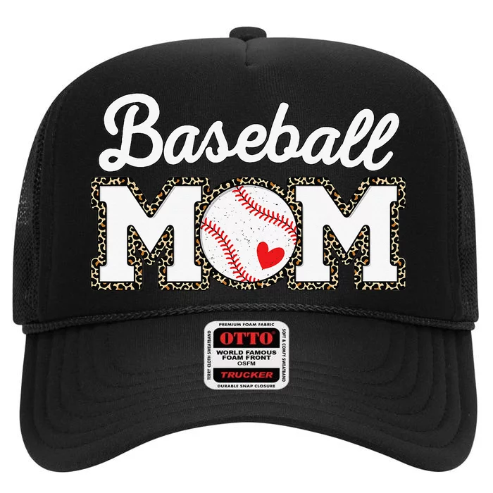 Cute Baseball Mom Leopard Print Mothers Day High Crown Mesh Trucker Hat