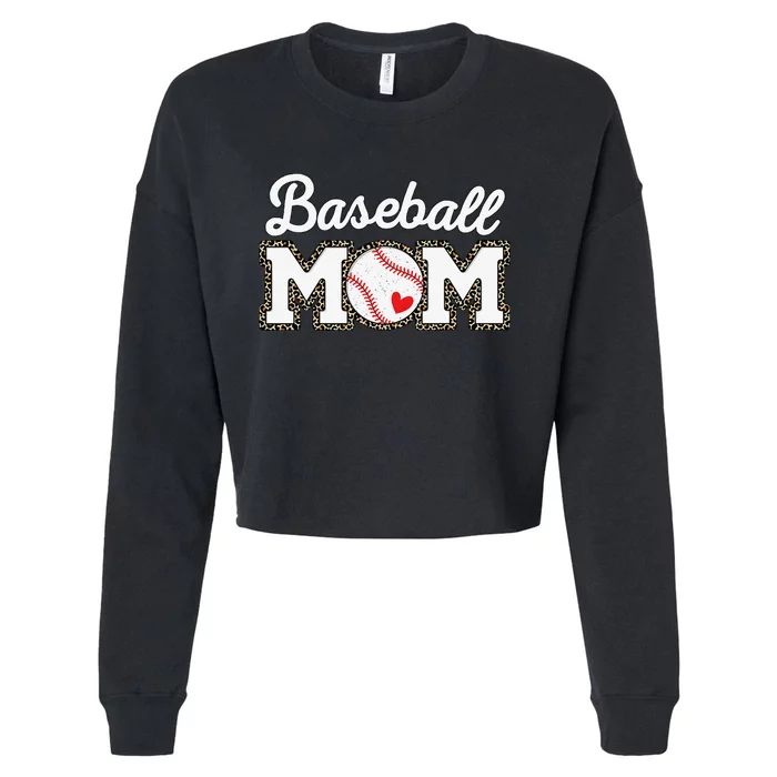 Cute Baseball Mom Leopard Print Mothers Day Cropped Pullover Crew