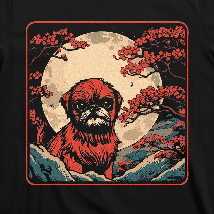 Cherry Blossom Moon Pet Dog Breed Brussels Griffon Japan T-Shirt