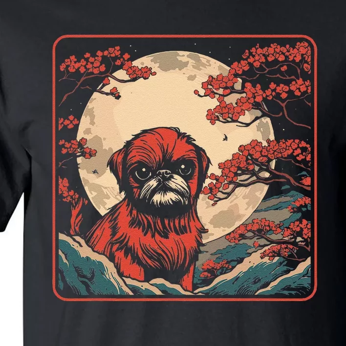 Cherry Blossom Moon Pet Dog Breed Brussels Griffon Japan Tall T-Shirt