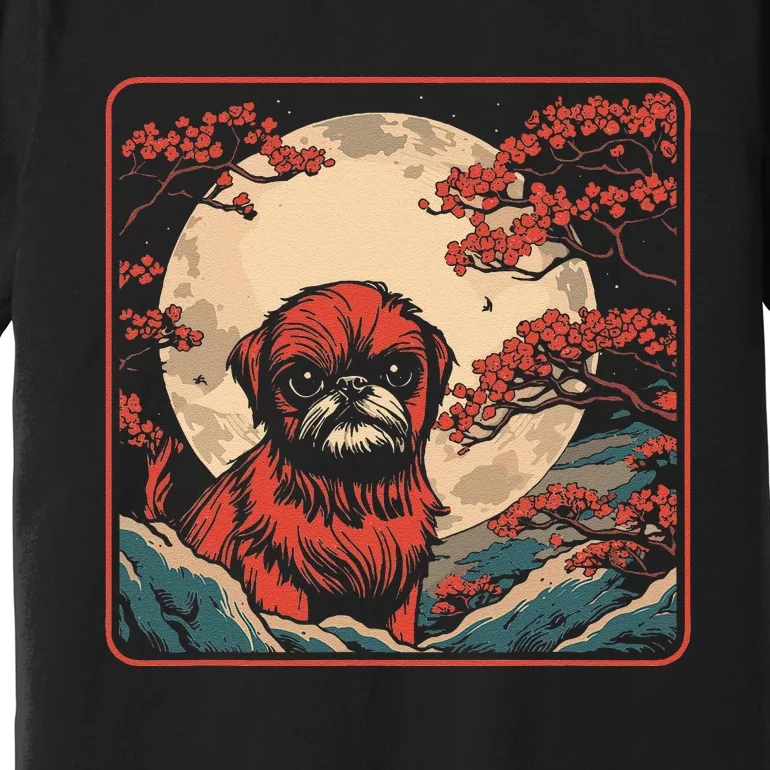 Cherry Blossom Moon Pet Dog Breed Brussels Griffon Japan Premium T-Shirt